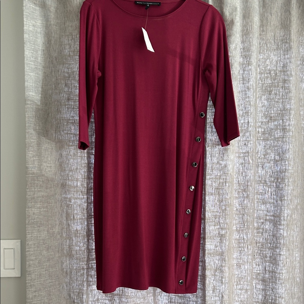 White House Black Market Rich Burgundy Button-Accent Dress